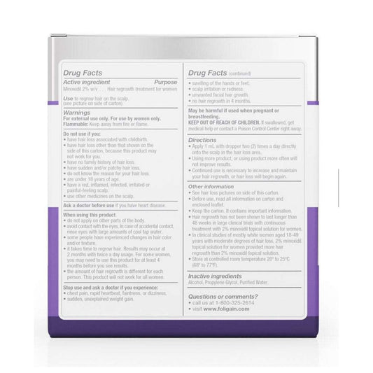 FOLIGAIN Minoxidil 2% für Frauen (Set mit 3 Flaschen + Originalpipette) ist speziell formuliert für Frauen, die unter Haarausfall leiden. Mit einer bewährten 2% Minoxidil Lösung und einer Originalpipette für eine präzise Anwendung, können Sie das Wachstum von vollem, dickem Haar unterstützen.