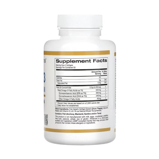 California Gold Nutrion Omega-3 Premium Fish Oil 100 caps, hochwertiges Omega-3-Fischöl, 2.200 mg, 100 Fischgelatine-Weichkapseln (1.100 mg pro Weichkapsel)