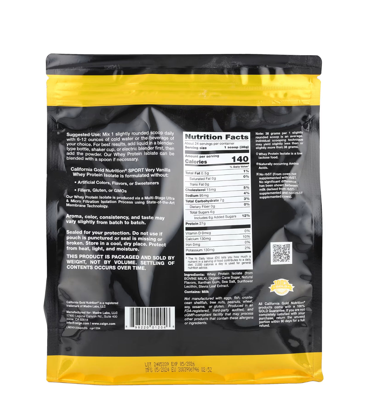 Sport, Whey Protein Isolate, Very Vanilla, Molkenproteinisolat mit Vanillegeschmack für Sportler, 907 g (2 lb.)