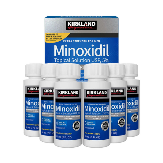 Erwecken Sie das volle Potenzial Ihres Haares mit Kirkland Minoxidil 5%. Diese Flasche wird mit einer praktischen Pipette geliefert und ist die ideale Lösung gegen Haarausfall. Mit einer Wirksamkeit von 5 % können Sie sichtbare Ergebnisse erzielen und das Wachstum Ihrer Haare anregen. Tragen Sie es einfach zweimal täglich auf und erleben Sie volles, kräftiges Haar.