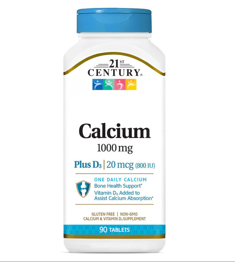 Nehmen Sie täglich eine Tablette Calcium 1000 mg Plus D3 | 20 mcg (800 IE) zu sich, um Ihre Knochengesundheit zu unterstützen. Die Kombination von Calcium und Vitamin D3 sorgt für starke Knochen und Zähne und kann das Risiko von Osteoporose verringern. Eine Flasche enthält 90 Tabletten, was für 3 Monate ausreicht.