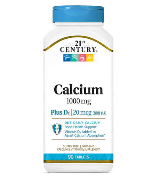 Nehmen Sie täglich eine Tablette Calcium 1000 mg Plus D3 | 20 mcg (800 IE) zu sich, um Ihre Knochengesundheit zu unterstützen. Die Kombination von Calcium und Vitamin D3 sorgt für starke Knochen und Zähne und kann das Risiko von Osteoporose verringern. Eine Flasche enthält 90 Tabletten, was für 3 Monate ausreicht.