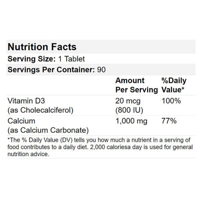 Erhalten Sie starke, gesunde Knochen mit Calcium 1000 mg Plus D3 und nutzen Sie die Vorteile von 20 mcg (800 IE) Vitamin D3. Diese 90 Tabletten sind der perfekte Zusatz zu Ihrer täglichen Routine für eine optimale Knochengesundheit. Vertrauen Sie auf unsere hochwertigen Inhaltsstoffe für ein luxuriöses Wohlbefinden.