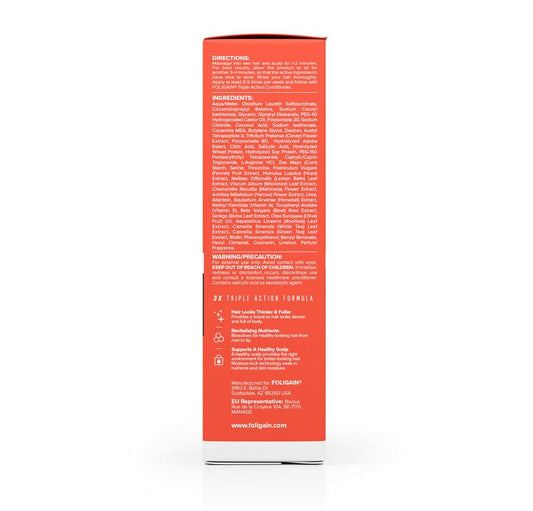 Erwecken Sie Ihr Haar mit FOLIGAIN Triple Action Shampoo zum Leben. Es wurde speziell für Männer mit anfälligem, dünner werdendem Haar entwickelt und enthält 2 % Trioxidil, um die Gesundheit der Haarfollikel zu fördern. Entdecken Sie dickeres, volleres Haar mit diesem wirksamen Shampoo.