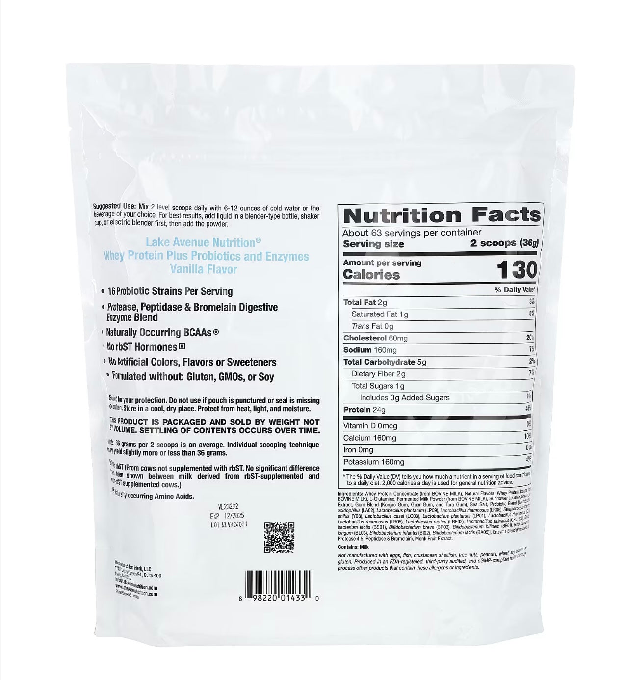 Whey Protein + Probiotics, Molkenprotein + Probiotika, Vanillegeschmack, 2,27 kg (5 lb.)
