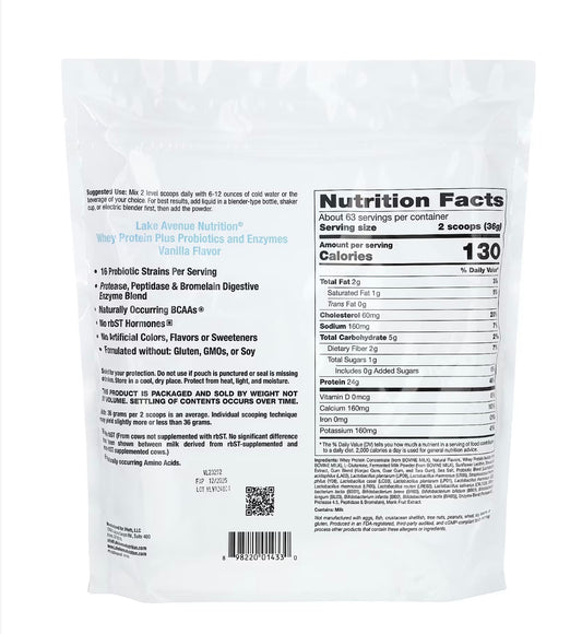 Whey Protein + Probiotics, Whey Protein + Probiotics, Vanilla Flavor, 2.27 kg (5 lb.)