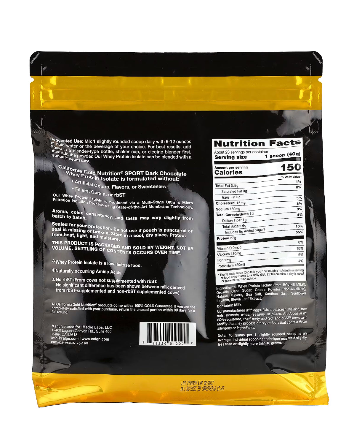 Sport, Whey Protein Isolate, Whey Protein Isolate, Dark Chocolate, 907 g (2 lb.)
