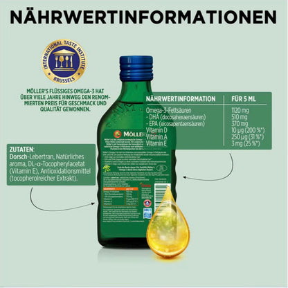 Möller’s Omega-3 Kids Fruchtgeschmack Öl 250 ml – hochdosiert mit DHA & EPA, für Gehirn, Augen, Immunsystem & Knochenstärke