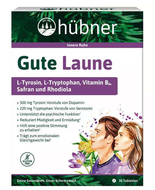 Verbessern Sie Ihre Stimmung mit Gute Laune! Enthält L-Tyrosin und L-Tryptophan für eine positive Wirkung auf das Gehirn, Vitamin B6 zur Unterstützung des Nervensystems und Safran und Rhodiola für ein verbessertes Wohlbefinden. Entwickelt von einem Experten im Bereich Stimmung und Wohlbefinden.