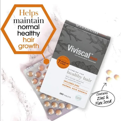 Viviscal Man Haarwachstum Tabletten für Männer 180 Stück – Vitamine gegen Haarausfall mit AminoMar® Marine-Komplex