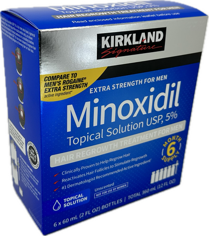 Kirkland Minoxidil 5% (1 Flasche + Originalpipette) ist eine wissenschaftlich erwiesene Lösung zur Behandlung von Haarausfall bei Männern. Mit einer 5%igen Minoxidil-Formel stimuliert es das Haarwachstum und kann das Wachstum von neuen Haaren um bis zu 25% steigern. Machen Sie sich bereit, wieder dichtes, volles Haar zu haben mit Kirkland Minoxidil 5%.