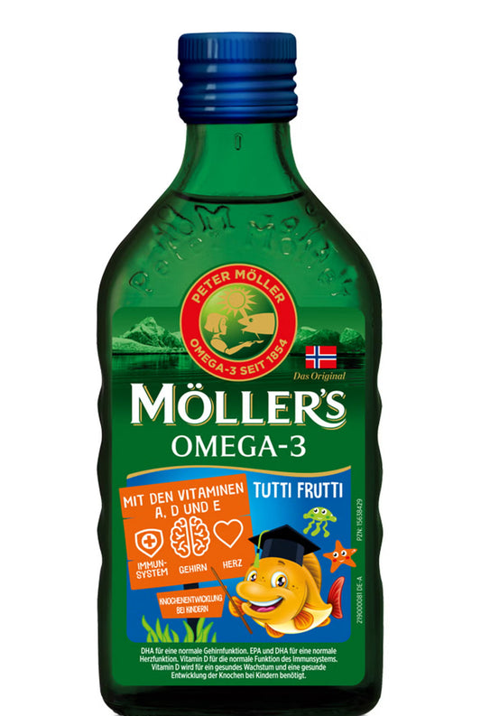 Dieses MÖLLER'S Omega-3 Kids Fruchtgeschmack Öl enthält 250 ml und versorgt Ihr Kind mit wertvollem Omega-3. Das frische Fruchtgeschmack macht die Einnahme für Kinder angenehm und fördert die Gesundheit von Gehirn und Augen. Hergestellt aus hochwertigem Fischöl für optimale Nährstoffaufnahme.