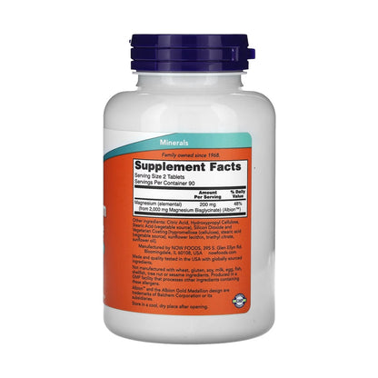 NOW Foods Magnesium Bisglycinat 200 mg Nahrungsergänzung für Muskeln Nerven und Energie