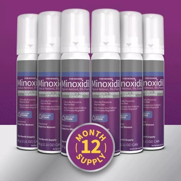 Steigern Sie das Haarwachstum mit dem Set Minoxidil 5% (Schaum) für Frauen. Das Set enthält 6 Flaschen mit je 60g Schaum für eine langanhaltende Anwendung. Vertrauen Sie auf die klinisch getestete Wirksamkeit von Minoxidil und erzielen Sie sichtbare Ergebnisse. Ideal zur Behandlung von Haarausfall bei Frauen.