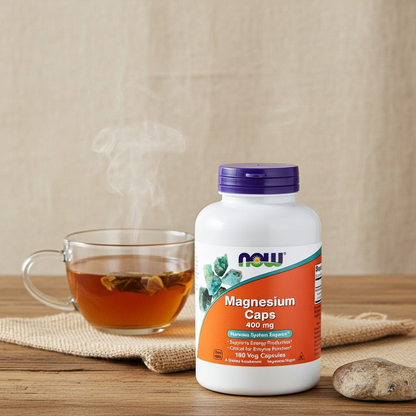 Hochdosiertes Magnesium 400 mg Kapseln von NOW Foods für Muskel- und Nervenfunktion