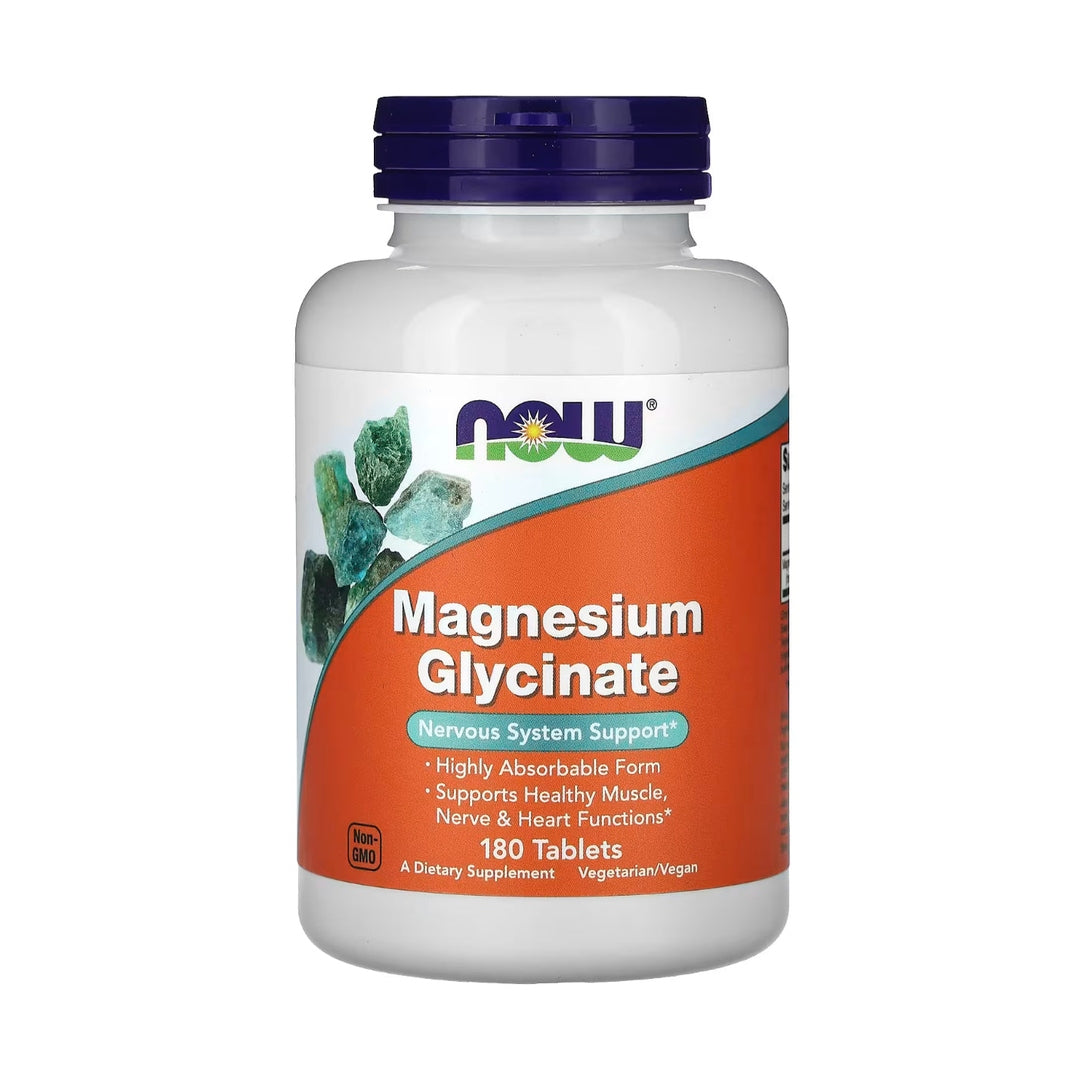 NOW Foods Magnesium Glycinate 200 mg Originalverpackung mit 180 Tabletten hoch bioverfügbares Magnesium Bisglycinat