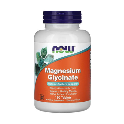 NOW Foods Magnesium Glycinate 200 mg Originalverpackung mit 180 Tabletten hoch bioverfügbares Magnesium Bisglycinat