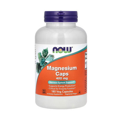 NOW Foods Magnesium Caps 400 mg Originalverpackung 180 vegetarische Kapseln hochdosiertes Magnesium