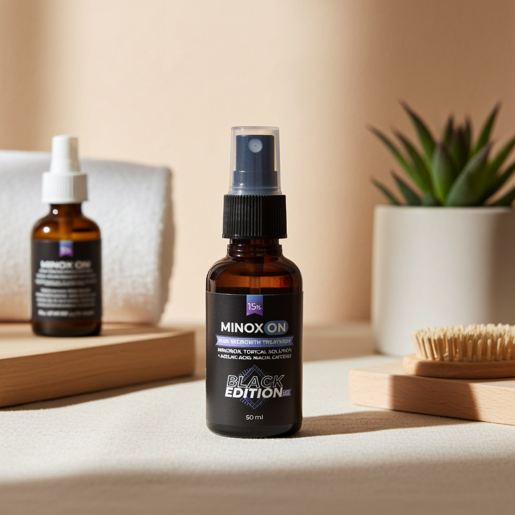 Minoxidil 15 % mit Azelainsäure (1 Flasche Spray), 1 Flasche reicht für einen Monat.